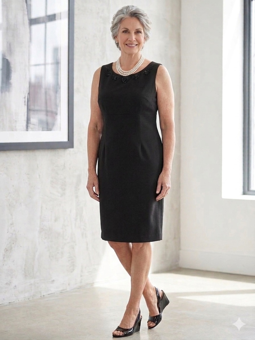 Pierre Cardin Black Embellished classic Sleeveless lined  Dress size 16 Lux,
